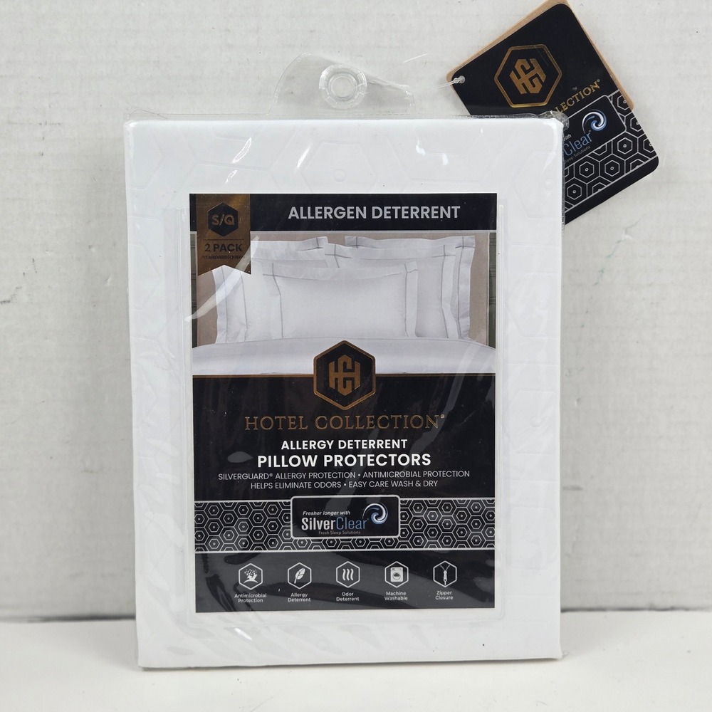 Hotel Collection Pillow Protectors 2 Pack Allergen Deterrent White Std Queen NEW